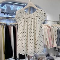 Áo Sơ Mi Mùa Hè Phong Cách Pháp Cổ Tròn Chấm Bi Nhỏ Bay Tay Áo Sơ Mi Mùa Hè Búp Bê Áo Sơ Mi top