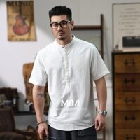 Áo sơ mi nam, áo sơ mi vải lanh thương hiệu xu hướng Ins, áo sơ mi vải lanh nam mùa hè mới, áo phong cách quốc gia rộng rãi, áo cotton lanh tay ngắn xu hướng retro