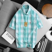 Áo sơ mi nam caro ngắn tay vạt ngang Hollister màu XANH NGỌC cao cấp - Đẳng Cấp Phái Mạnh