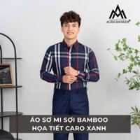 Áo sơ mi nam caro xanh vải mềm mại thấm hút mồ hôi AURA MANNER