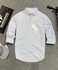 Áo sơ mi nam chấm bi Uniqlo dáng slim xanh nhạt