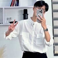 Áo sơ mi nam chất vải ĐŨI cổ tàu 2 TÚI form rộng tay dài VNO122