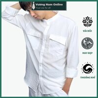 Áo sơ mi nam chất vải ĐŨI tay dài 2 TÚI cổ tàu form rộng VNO122