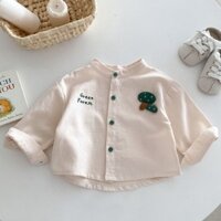 Áo Sơ Mi Nam Cổ Đứng mùa thu trẻ em đơn giản và thời trang áo sơ mi trắng dài tay