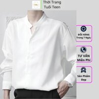 Áo sơ mi nam cổ tàu cổ trụ form rộng tay dài trẻ trung thanh lịch vải lụa mềm mịn mát ít nhăn- MRDT01 - Màu Trắng - L