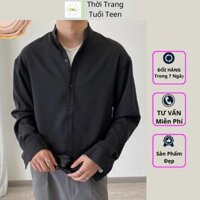 Áo sơ mi nam cổ tàu cổ trụ form rộng tay dài trẻ trung thanh lịch vải lụa mềm mịn mát ít nhăn- MRDT01 - Màu Đen - XL