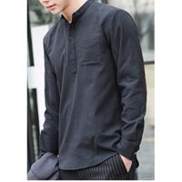 Áo sơ mi nam cổ tàu dài tay nhiều màu - Đen - XXL