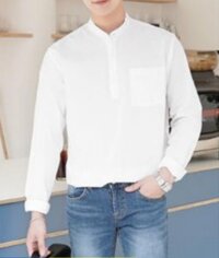 Áo sơ mi nam cổ tàu dài tay nhiều màu - Trắng  - XL