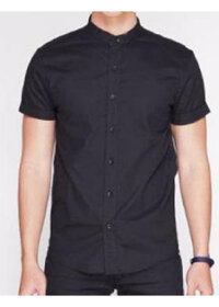 Áo sơ mi nam cổ tàu ngắn tay màu đen  - L