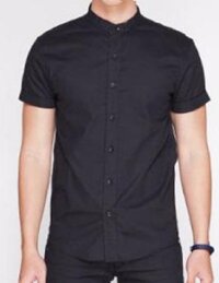 Áo sơ mi nam cổ tàu ngắn tay màu đen  - XL