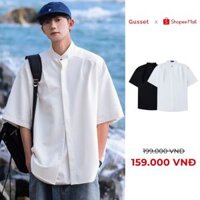 Áo Sơ Mi Nam Cổ Tàu Ngắn Tay GUSSET SCT03 Cổ Xếp Ly Form Rộng Vải Lụa Hàn Phong Cách Retro