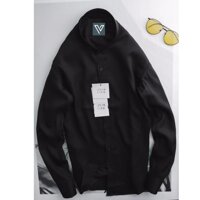 Áo sơ mi nam cổ trụ cài hêt cúc tay dài vài không nhăn - Đen,XL