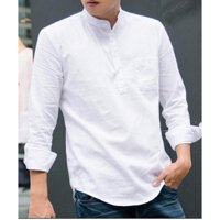 Áo sơ mi nam cổ trụ dài tay - M,Trắng