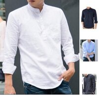 Áo sơ mi nam cổ trụ dài tay - TRắng ,M