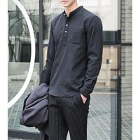 Áo sơ mi nam cổ trụ dài tay - Đen,XL