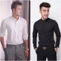 Áo sơ mi nam cổ trụ -màu trắng cúc đen và đen