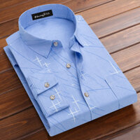 Áo sơ mi nam có túi thật phong cách Hồng Kông retro cho thanh niên và trung niên, áo dài tay in hình không cần ủi bằng lụa băng