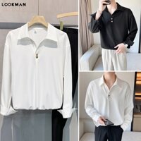 Áo Sơ Mi Nam Cổ V Đính 2 Cúc Lookman Chuẩn Form Siêu Đẹp Chất Vải Lụa Phong Cách Hàn Quốc HT004