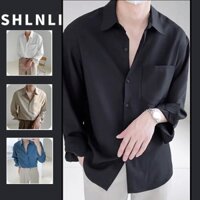 Áo sơ mi nam có ve áo dài tay một ngực Patch Pocket Slim Fit Áo sơ mi màu trơn