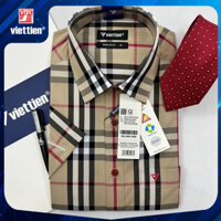 Áo sơ mi nam cộc tay Việt tiến kẻ caro 8P2157 -Regularfit vạt ngang