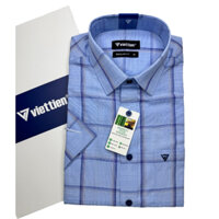 Áo sơ mi nam cộc tay Việt Tiến kẻ caro 1S6122 -Regularfit vạt ngang