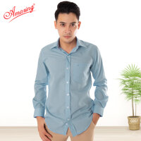 Áo sơ mi nam công sở Amazing, chất liêu KT silk nhiều màu, big size, form xuông, dáng rộng, tay dài - Màu biển-0207 - L 69-78kg