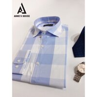 Áo sơ mi nam công sở dài tay vải sợi tre cao cấp hoạ tiết caro xanh đẹp thanh lý áo lẻ size