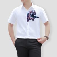 Áo sơ mi nam cotton cao cấp AZIZO ngắn tay ,in hình thiết kế cao cấp .