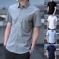 Áo Sơ Mi Nam cotton Nam Tay Ngắn Nam Áo Sơ Mi Màu Trơn Áo Sơ Mi Mỏng Rời plus size M-5XL