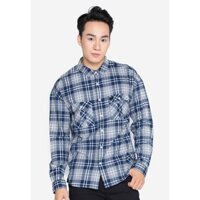 Áo sơ mi nam dài tay Bò Sữa by Boo dáng suông kẻ caro màu xanh đen (Size M-60-73kg)