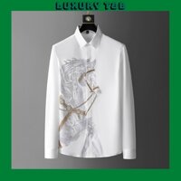 Áo Sơ Mi Nam Dài Tay Đính Đá Hình Con Ngựa Cao Cấp Chất Vải Thoáng Mát Chống Nhăn