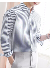 Áo sơ mi nam dài tay kẻ sọc xanh navy vải cotton - L