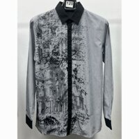 Áo sơ mi nam dài tay, kiểu dáng slim-fit, in họa tiết vintage, sọc, phong cách Trung Quốc mới, áo mùa xuân và mùa thu, đường khâu màu tương phản