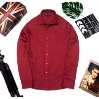 Áo sơ mi nam dài tay màu đỏ  đô - Trắng ,M
