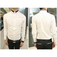 Áo sơ mi nam dài tay trắng viền cổ đen - M