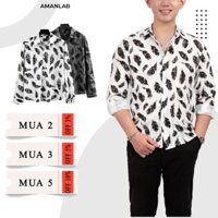 Áo sơ mi nam dài tay vải cotton co giãn wash rách, họa tiết lông vũ LONG FEATHERS AMANLAB