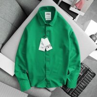 Áo sơ mi nam dài tay ZARA màu XANH LÁ CÂY vải lụa cao cấp chống nhăn - HÀO HOA LÃNG TỬ