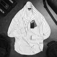 Áo Sơ mi nam đen sọc trắng Stripes Basic 3 màu dáng ôm, chất lụa chống nhăn [Thời Trang Nam]