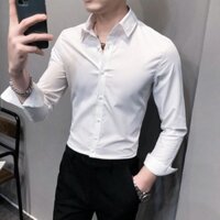 Áo sơ mi nam Đen- Trắng form rộng dài tay cổ bẻ