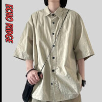 Áo sơ mi nam Echo Ridge thiết kế cổ điển hợp thời trang, Harajuku mỏng tay ngắn dáng rộng giản dị