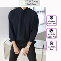 Áo sơ mi nam form rộng cổ tàu cổ trụ tay dài Giấu Nút phong cách hàn quốc trẻ trung lịch lãm-MRDT02 - Đen Giấu Nút - XXL