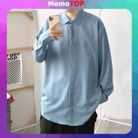 Áo sơ mi nam form rộng dài tay hàn quốc lụa mát giấu cúc đẹp xám xanh trắng đen MEMOTOP MM03