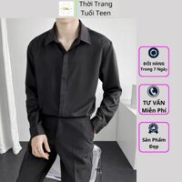 Áo sơ mi nam form rộng tay dài kiểu trẻ trung hàn quốc chất lụa mềm mịn mát ít nhăn- MRD04 - Đen che nút - M