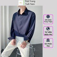 Áo sơ mi nam form rộng tay dài kiểu trẻ trung hàn quốc chất lụa mềm mịn mát ít nhăn- MRD04 - xanh navy - M