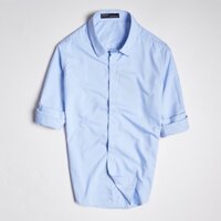 Áo sơ mi nam giấu cúc tay dài ZARA vải kate lụa chống nhăn MÀU XANH BIỂN ĐẬM - Phong Cách Doanh Nhân