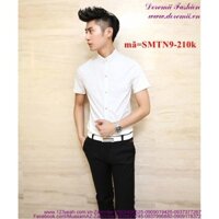 Áo sơ mi nam Hàn Quốc cổ trụ tay ngắn nam tính SMTN9