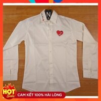 Áo sơ mi nam Hàn Quốc tay dài màu trắng họa tiết trái tim đỏ 032