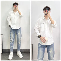 Áo Sơ Mi Nam Hàn Quốc Trắng Đen Cao Cấp Style Trend Mới Năm 2024 Kiểu Dáng Đẹp