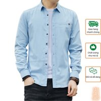 Áo sơ mi nam Hàn Quốc vải Cotton đũi may phối dây dệt túi ngực 3S x Man Store - S2 Xanh