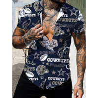 Áo Sơ Mi Nam Hawaii In Hình Bóng Bầu Dục Tay Ngắn Nút Xuống Áo Mùa Hè